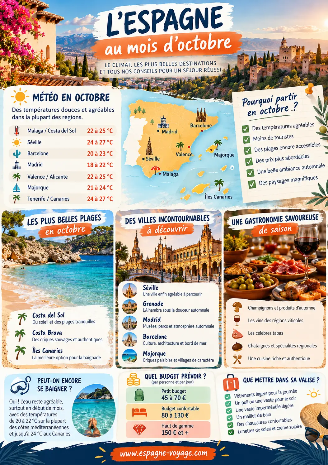 Espagne en octobre météo, baignade et meilleures destinations à visiter
